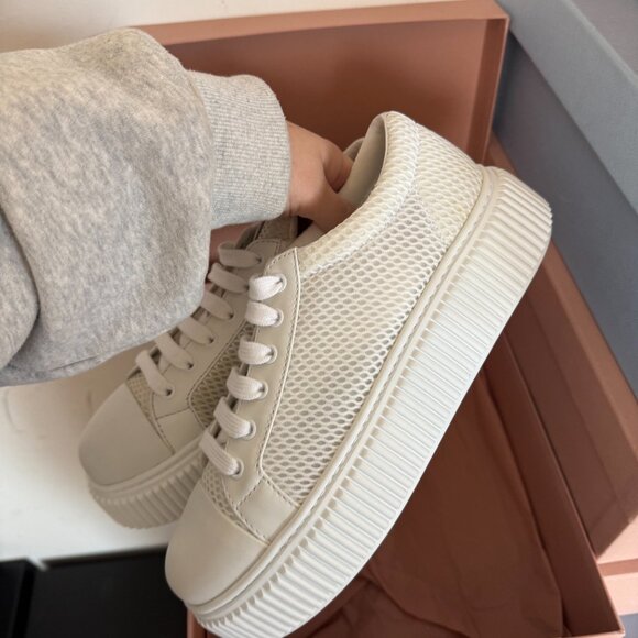 NWT Miu Miu Platform Low-Top Sneakers White Mesh Lace-Up Sz 39 - Picture 6 of 8